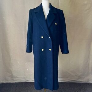 Vintage Navy Wool Military Coat Double‎ Breasted Gold Button Long Coat M/L